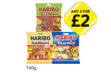 Haribo Giant Strawberries, Goldbears, Starmix - Any 2 for £2 at Londis