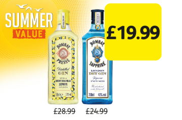 SUMMER VALUE: Bombay Pressé Gin Mediterranean Lemon, Sapphire London Dry Gin, was £28.99, £24.99 - Now Only £19.99 at Londis