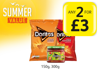 SUMMER VALUE: Doritos Tangy Cheese, Chilli Heatwave, Mild Salsa - Any 2 for £3 at Londis