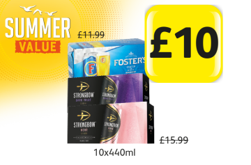 SUMMER VALUE: Fosters, Strongbow Dark Fruit, Rosé, was £11.99, £15.99 - Now only £10 at Londis