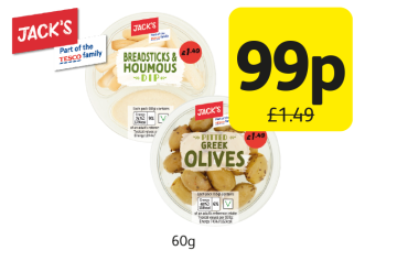 Jack's Breadsticks & Houmous, Pitted Greek Olives - was £1.49 - Now only 99p at Londis