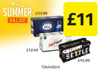 SUMMER VALUE: Kronenbourg 1664, San Miguel Especial, Guinness Draught, was £13.99, £12.49, £15.99 - Now only £11 at Londis