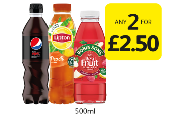 Pepsi Max, Lipton Peach Ice Tea, Robinsons Real Fruit Raspberry & Apple - Any 2 For £2.50 at Londis