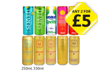 Served Margerita, Mojito, Absolut Sprite, Ciroc Tropical Passion, Summer Citrus, Au Vodka Blue Raspberry, Cherryade, Pink Lemonade, Pineapple Crush, Black Grape Soda - Any 2 for £5 at Londis